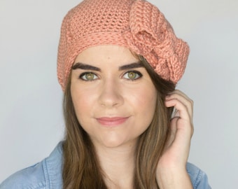 CROCHET PATTERN - Peaches & Cream French Beret, Bow Hat