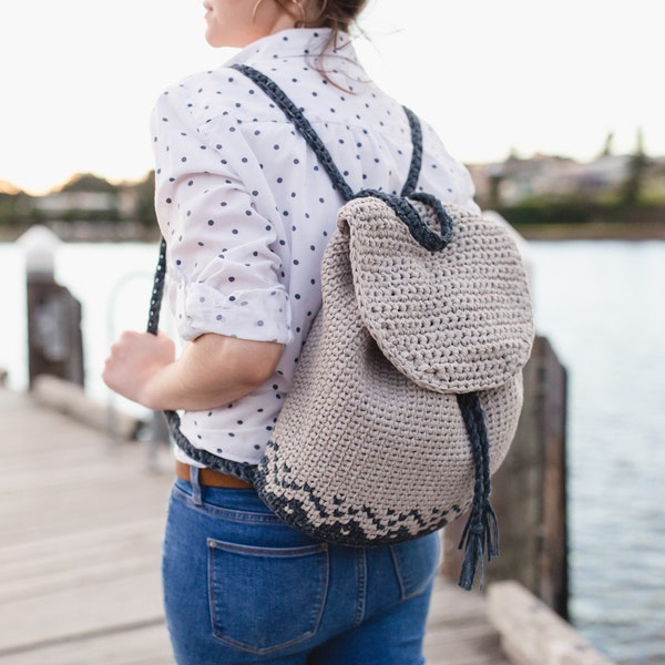 Crochet Pattern // Drawstring Backpack Back Pack Rucksack Gym Back Purse Pockets Flap // Florence Backpack Pattern PDF