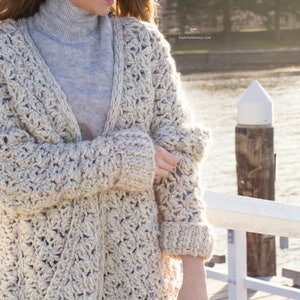 Crochet Pattern // Drop Shoulder Oversized Textured Boyfriend Classic Sweater // Coastal Fog Chunky Cardigan Pattern PDF image 2