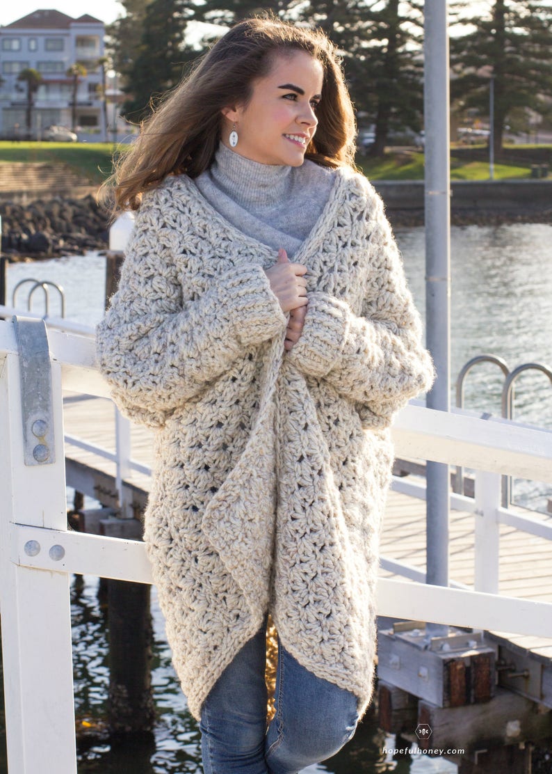 Crochet Pattern // Drop Shoulder Oversized Textured Boyfriend Classic Sweater // Coastal Fog Chunky Cardigan Pattern PDF image 4