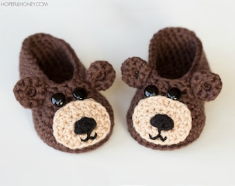 Crochet Pattern // Beginner Easy Newborn Toddler Animal Slipper Shoes // Teddy Bear Baby Booties Pattern PDF