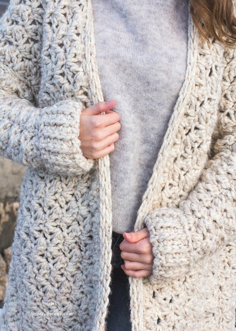 Haakpatroon // Drop Shoulder Oversized getextureerde Boyfriend Classic Sweater // Coastal Fog Chunky Cardigan Pattern PDF afbeelding 7