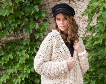 Crochet Pattern // Drop Shoulder Ribbed Collar Oversized Slouchy Textured Boyfriend Classic Sweater // Snow Angel Cardigan Pattern PDF