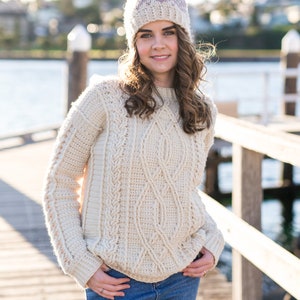 Crochet Pattern // Meara Fisherman Cable Sweater, Ribbed Cuffs, Women's Oversized Jumper Pattern, Crochet Sweater Easy, Printable PDF image 2