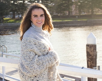 Haakpatroon // Drop Shoulder Oversized getextureerde Boyfriend Classic Sweater // Coastal Fog Chunky Cardigan Pattern PDF