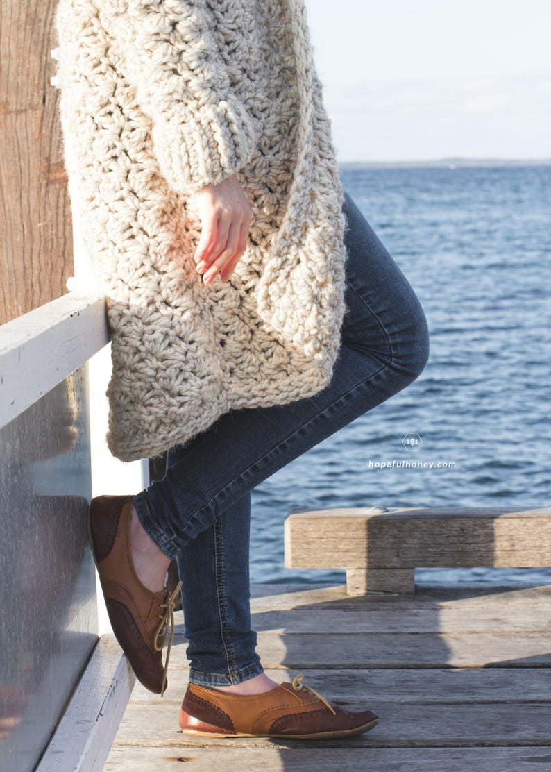 Crochet Pattern // Drop Shoulder Oversized Textured Boyfriend Classic Sweater // Coastal Fog Chunky Cardigan Pattern PDF image 9