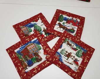 Quilted Hot Pads Holiday Decor Set of 4 Hot Mats