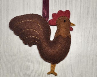 Felt Cockerel Chicken Keyring: Handsewn Sensory Fidget Toy Bag Charm