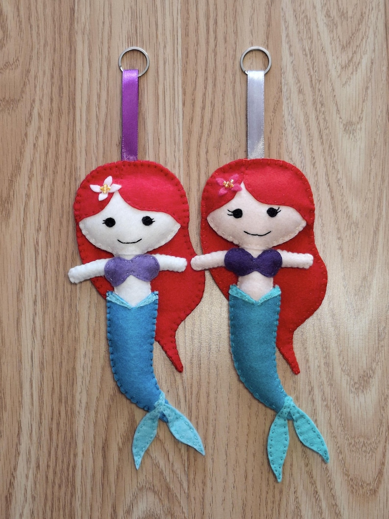 Felt Little Mermaid Ariel Keyring: Handsewn Sensory Fidget Toy Bag Charm image 4