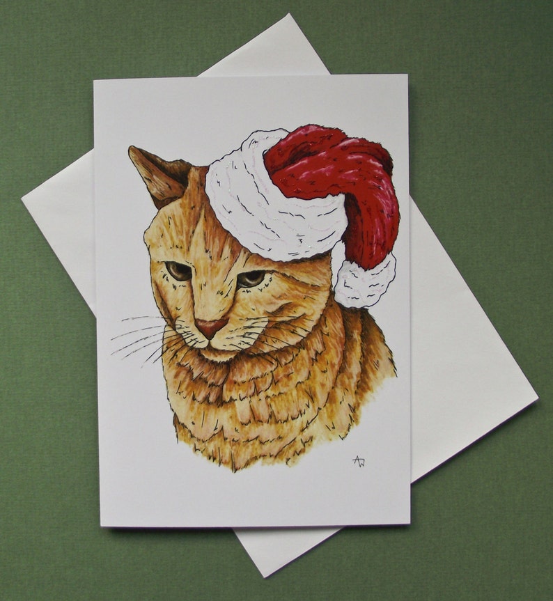 Grumpy Ginger Santa Cat Christmas Card With Glitter Etsy UK