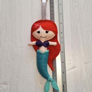 Felt Little Mermaid Ariel Keyring: Handsewn Sensory Fidget Toy Bag Charm Silver ribbon