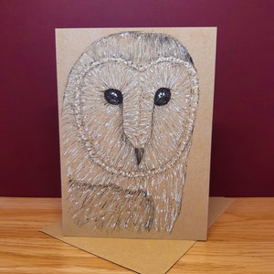 Kerkuil ORIGINEEL handgetekend op gerecyclede blanco wenskaart