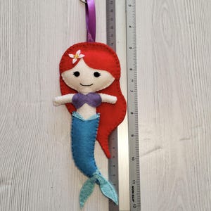 Felt Little Mermaid Ariel Keyring: Handsewn Sensory Fidget Toy Bag Charm Purple ribbon