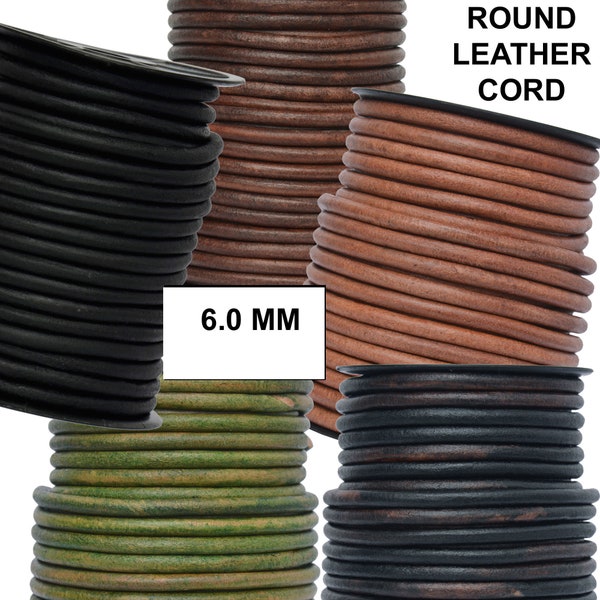 Xsotica-Round Leather Cords 6.0 mm 1 Yard - Leather Cord Round 6mm