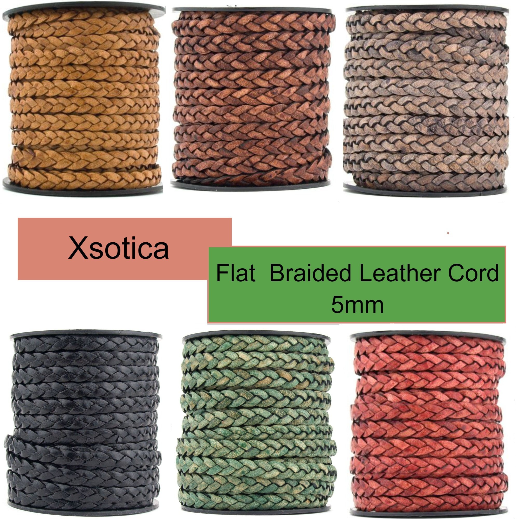 Xsotica® Flat Braided Leather Cord 5mm 1 Yard