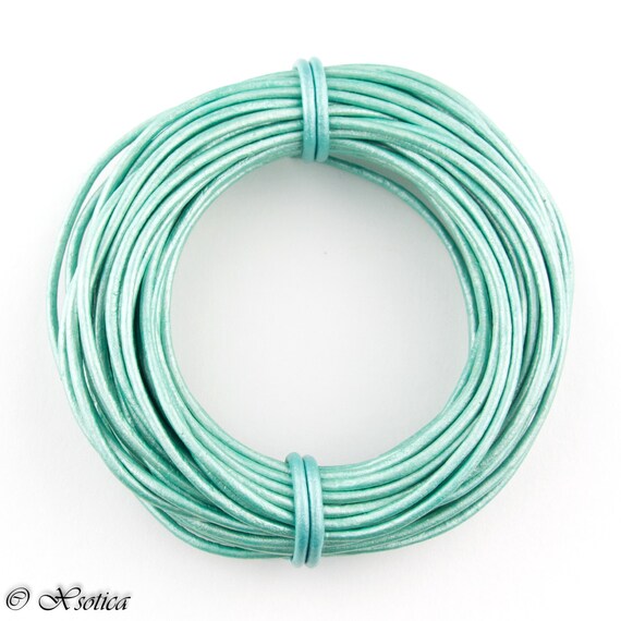 1.5mm Round Leather Metallic Cord 6 Yards Metallic Ocean Green Leather Cording