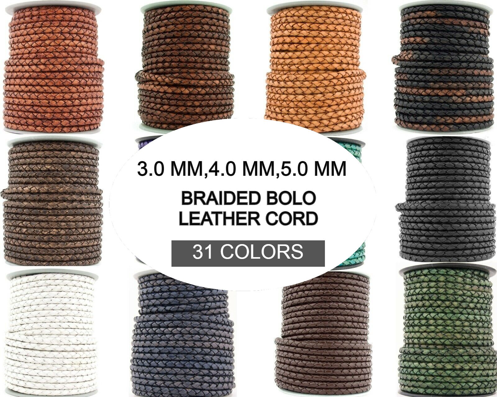 Xsotica® Round Bolo Braided Leather Cord 3mm,4mm,5mm Leather Cords-1 …