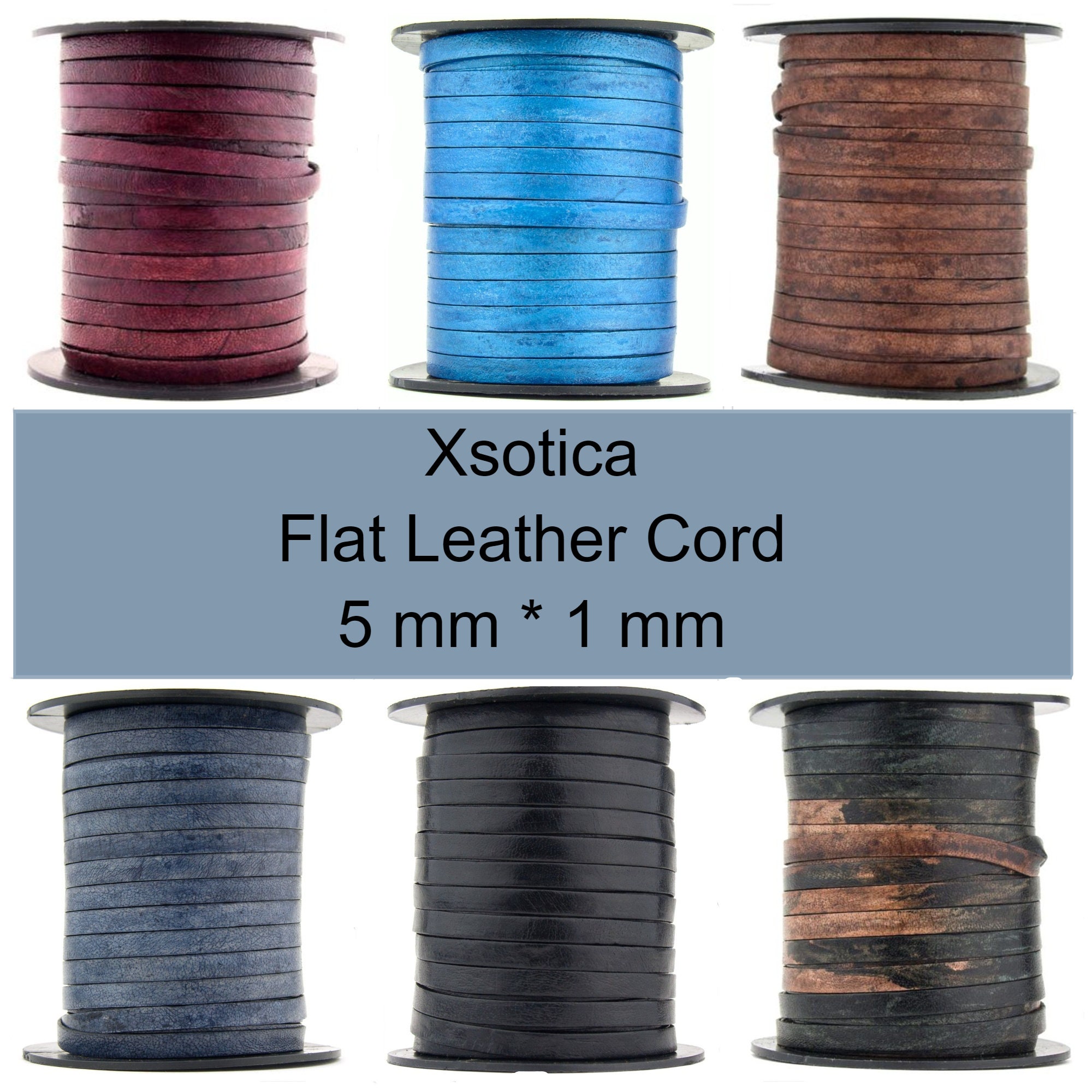 Xsotica Gray Distressed Natural Dye Flat Braided Leather Cord 5 mm