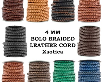 Xsotica® Round Bolo Braided Leather Cord 4mm - Choose Length