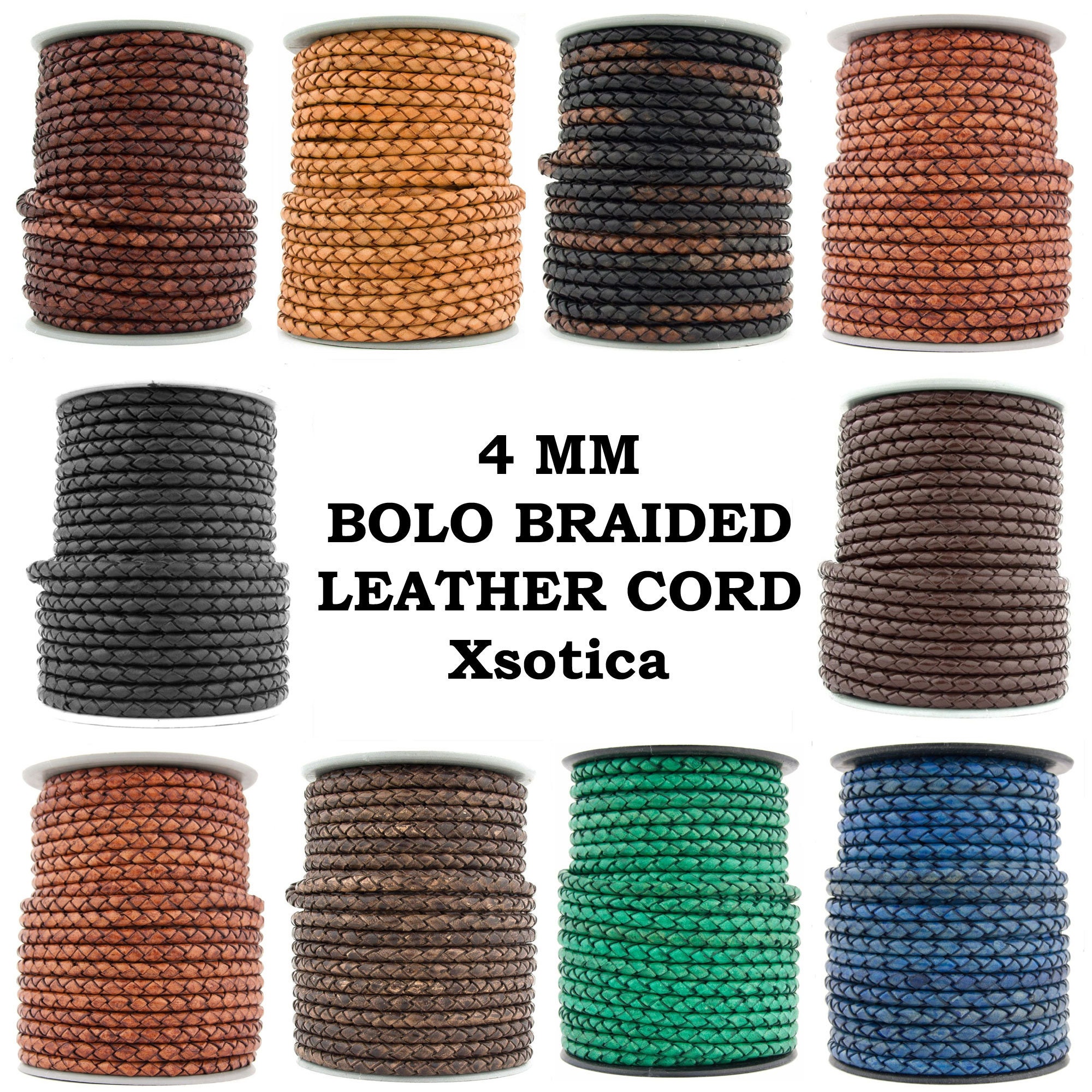 Cords Essentials Round Braided Genuine Leather String Bolo Cord, Rope for Jewelry Making, Necklaces, Bracelets, Wraps, Crafts and Hobby Projects