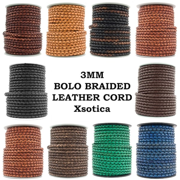 Xsotica® Round Bolo Braided Leather Cord  3mm - Choose Length