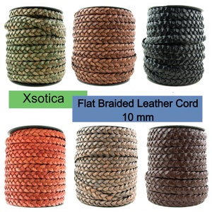 Xsotica® Flat Braided Leather Cord 10mm 1 Yard