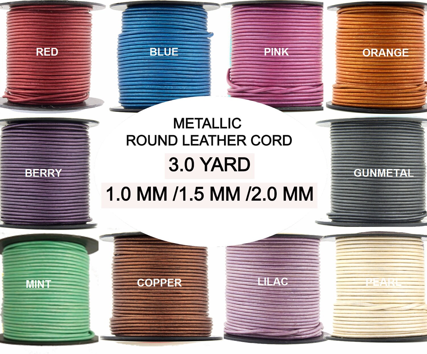 Xsotica Metallic Round Leather Cords-1.0 MM/1.5 MM/2.0 MM -  3 Yard L…