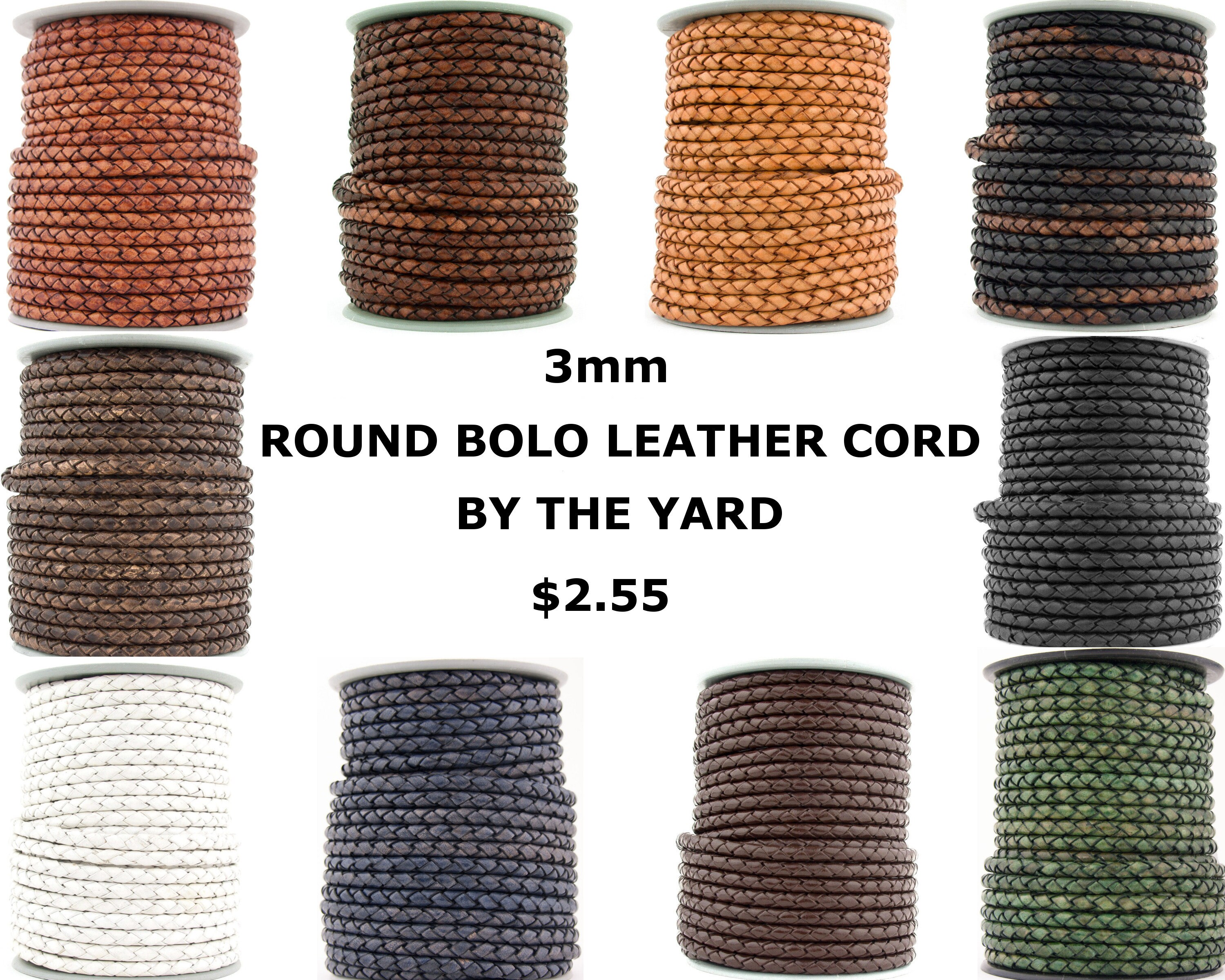 Xsotica® Round Bolo Braided Leather Cord By The Yard 3mm