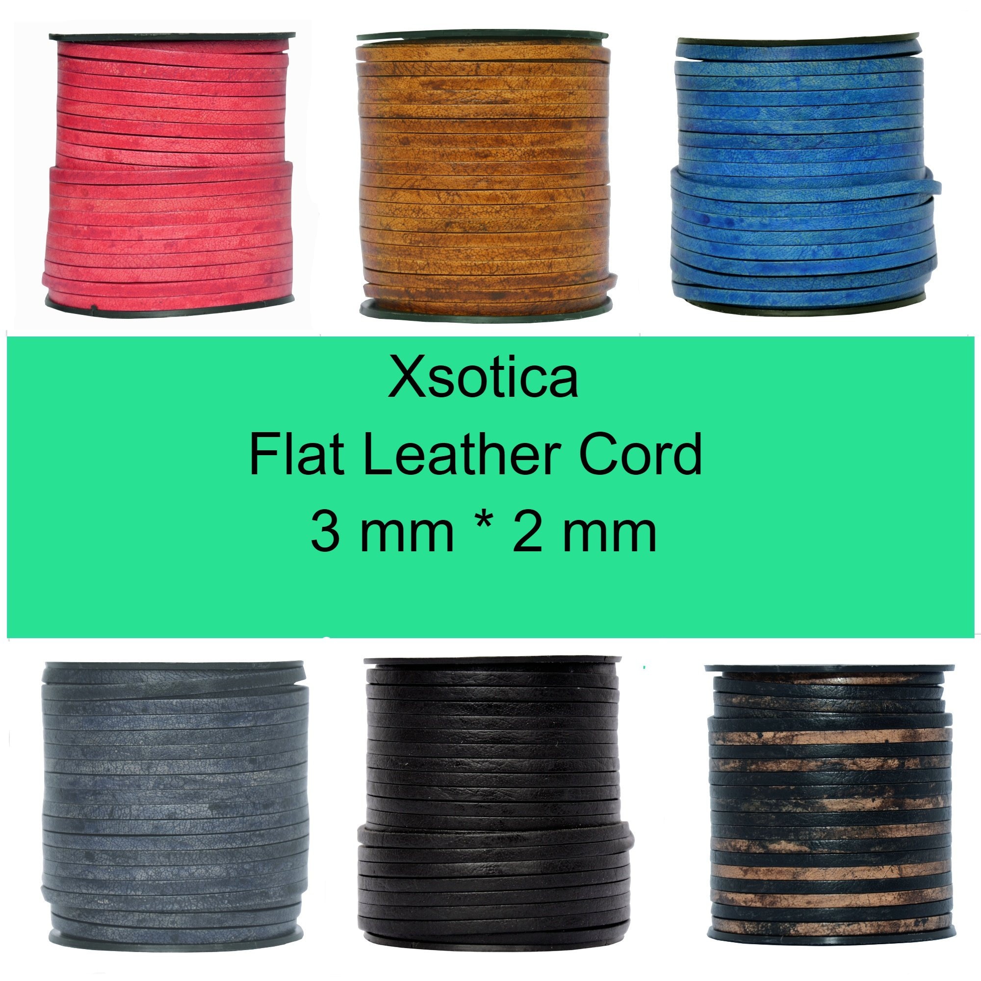 Xsotica-   Flat Leather Cords  3.0MM  X  2.0MM   -  1 YARD