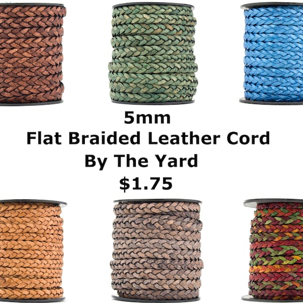 Xsotica® Flat Braided Leather Cord By The Yard 5mm