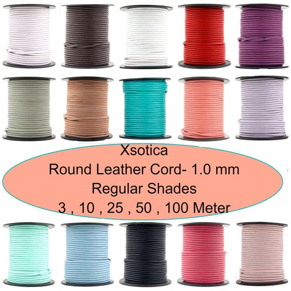 Xsotica-Regular Shades Round Leather Cords- 30 colors- 1.0 MM Cord