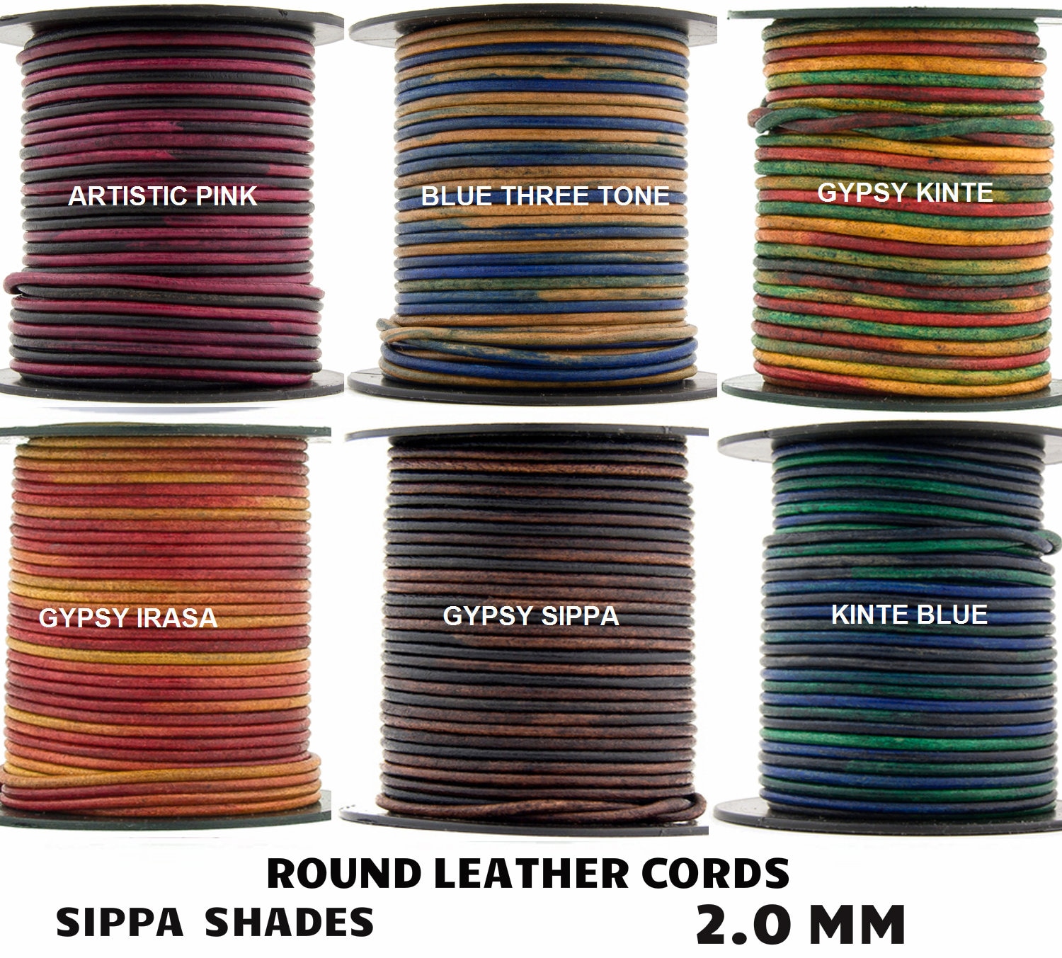 Xsotica Round Leather Cords- Sippa Shades - 2.0 MM Round Leather Cord…
