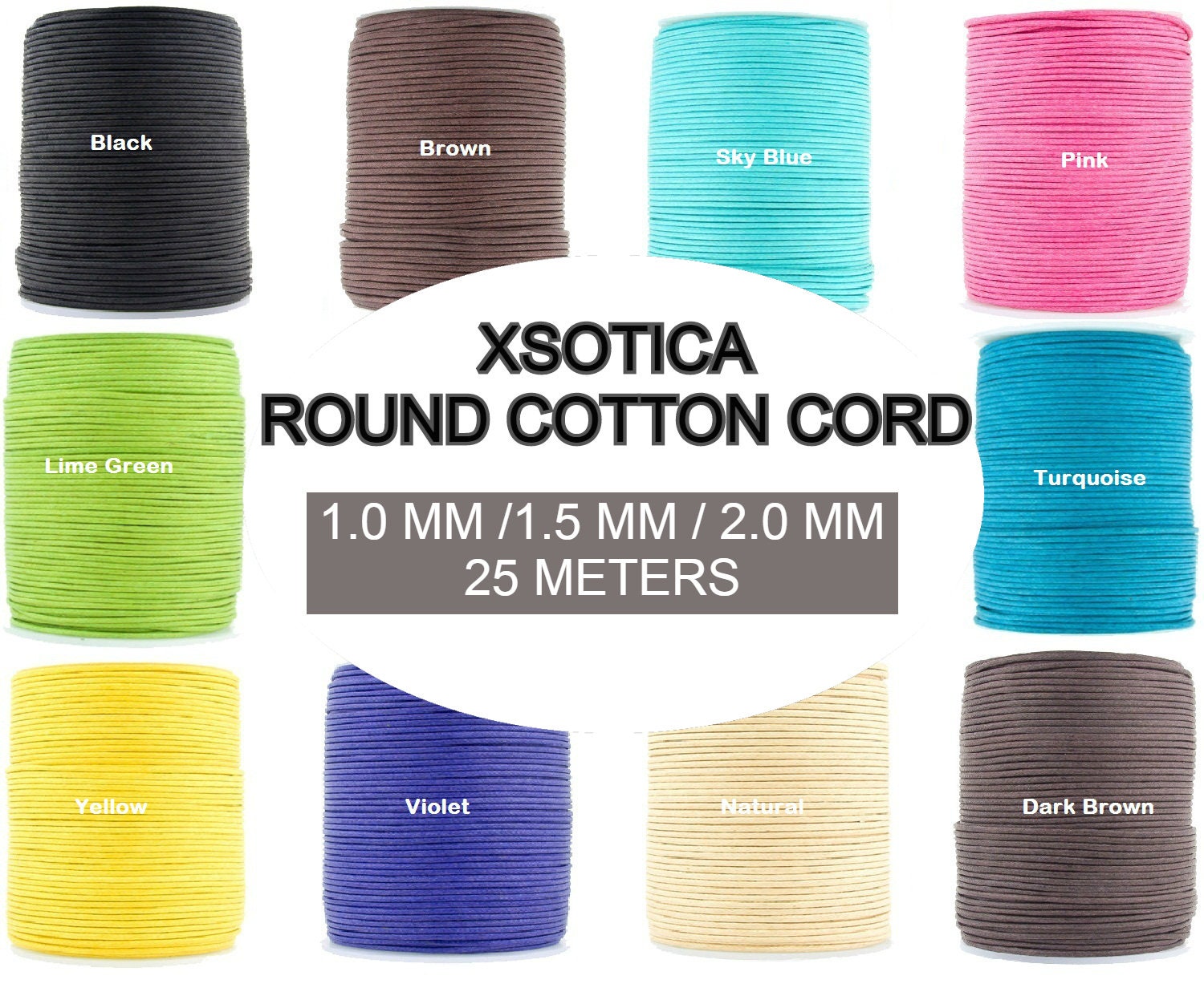 Xsotica Round Cords Cotton Waxed Cord 1 MM / 1.5 MM / 2 MM - 25 Meters