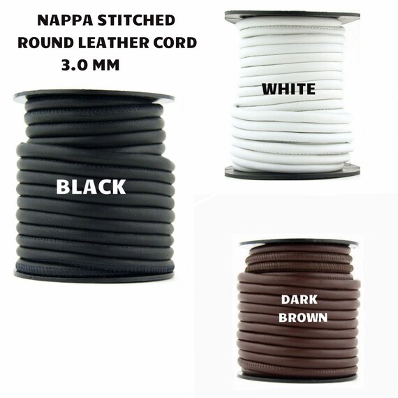 Nappa Stitched Round Leather Cord 5 mm 1 Yard