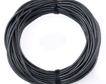 Xsotica® Black Natural Dye Round Leather Cord 1.0mm 25 meters 27.34 yards 