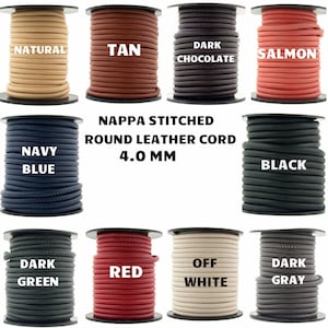 Xsotica-Nappa Stitched Round Leather Cord-4.0 MM 1 YARD image 1