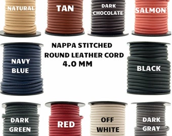 Xsotica-Nappa Stitched Round Leather Cord-4.0 MM 1 YARD