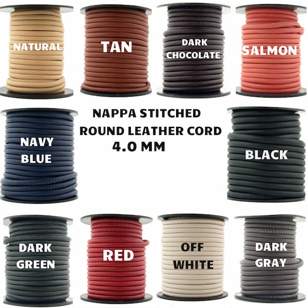 Xsotica-Nappa Stitched Round Leather Cord-4.0 MM 1 YARD