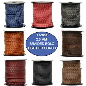 Xsotica® Round Bolo Braided Leather Cord  2.5 mm - Choose Length