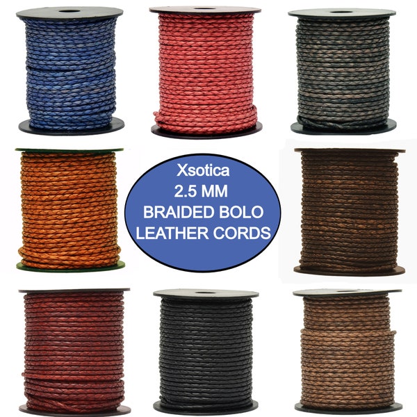 Xsotica® Round Bolo Braided Leather Cord  2.5 mm - Choose Length