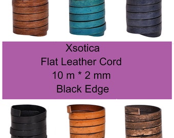 Xsotica-Flat Leather Cords 10.0 MM X 2.0 MM With Black Edge - 1 Yard Flat Leather Cord