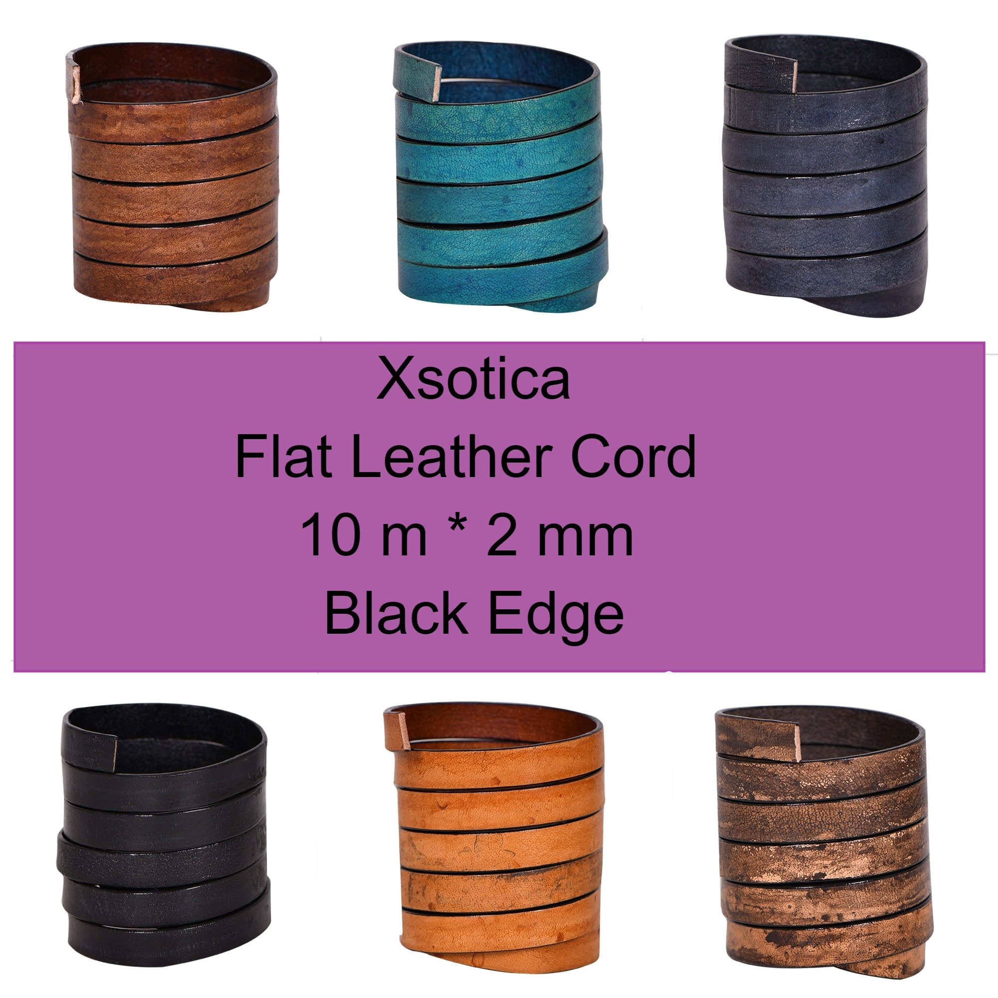 Xsotica-Flat Leather Cords 10.0 MM X 2.0 MM With Black Edge  - 1 Yard…