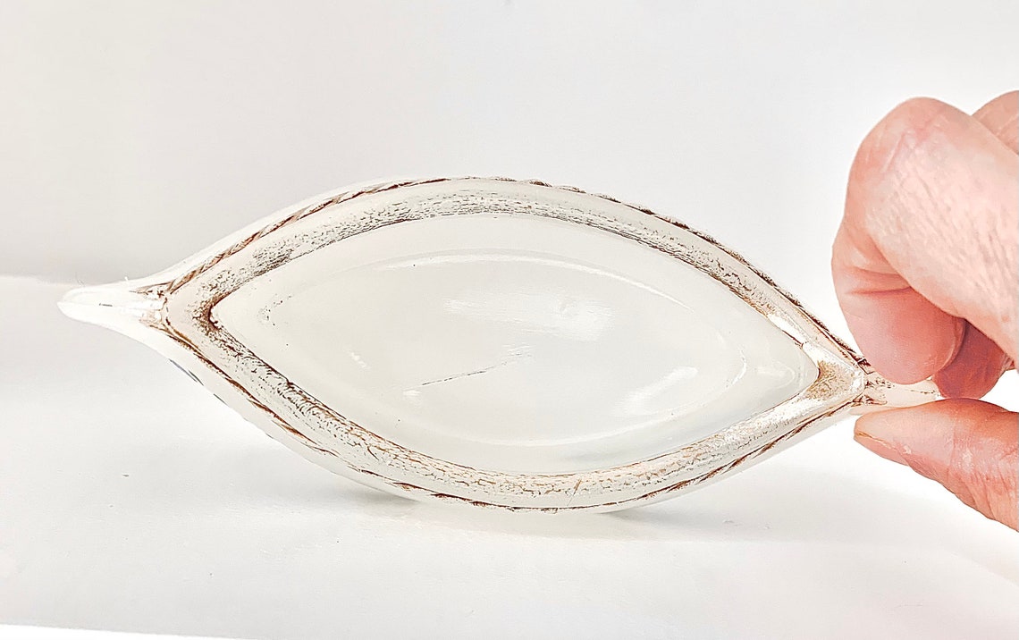 Antique Milk Glass Canoe 1920s Souvenir With Enameled Blue Etsy UK