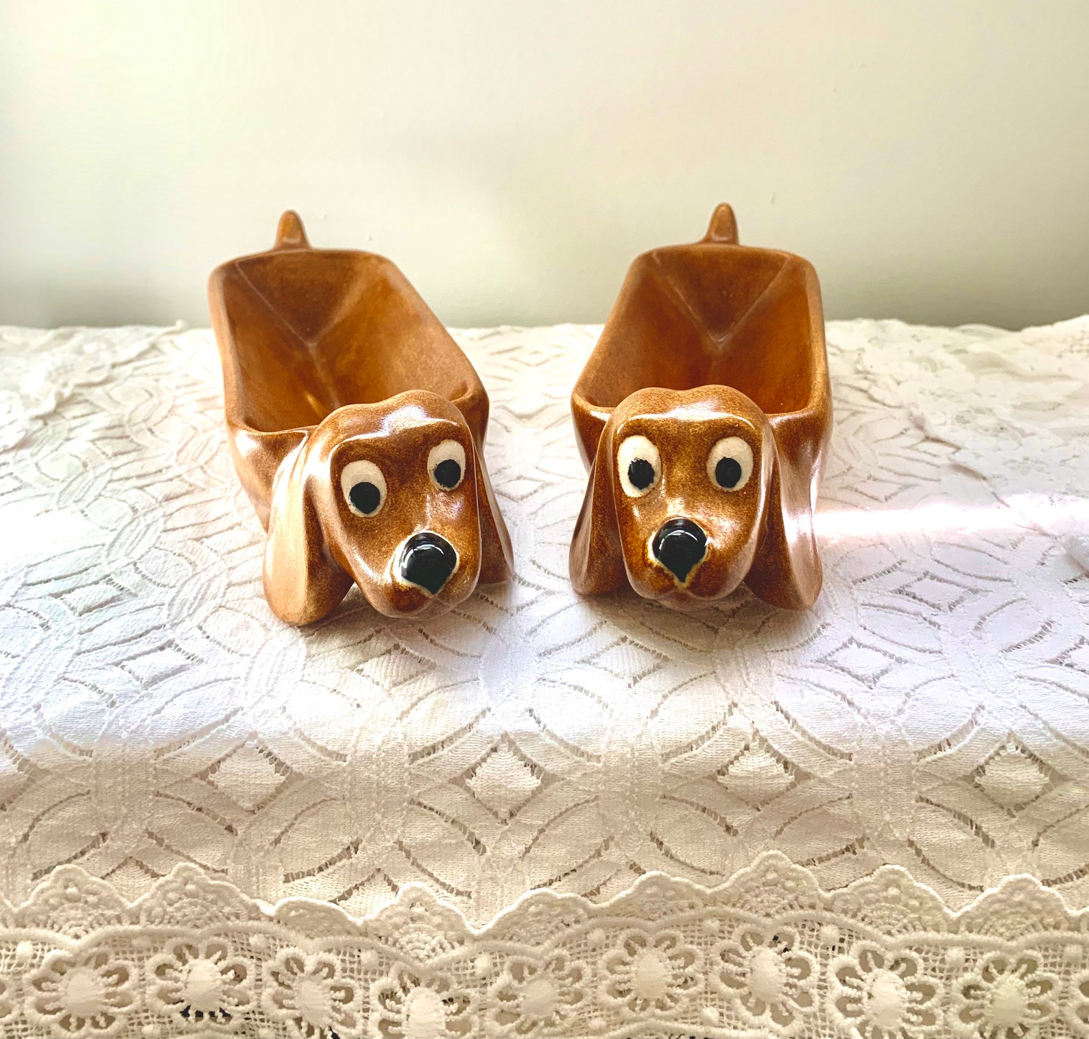 Vintage Figural ceramic Dachshund hot dog holders/ snack Etsy