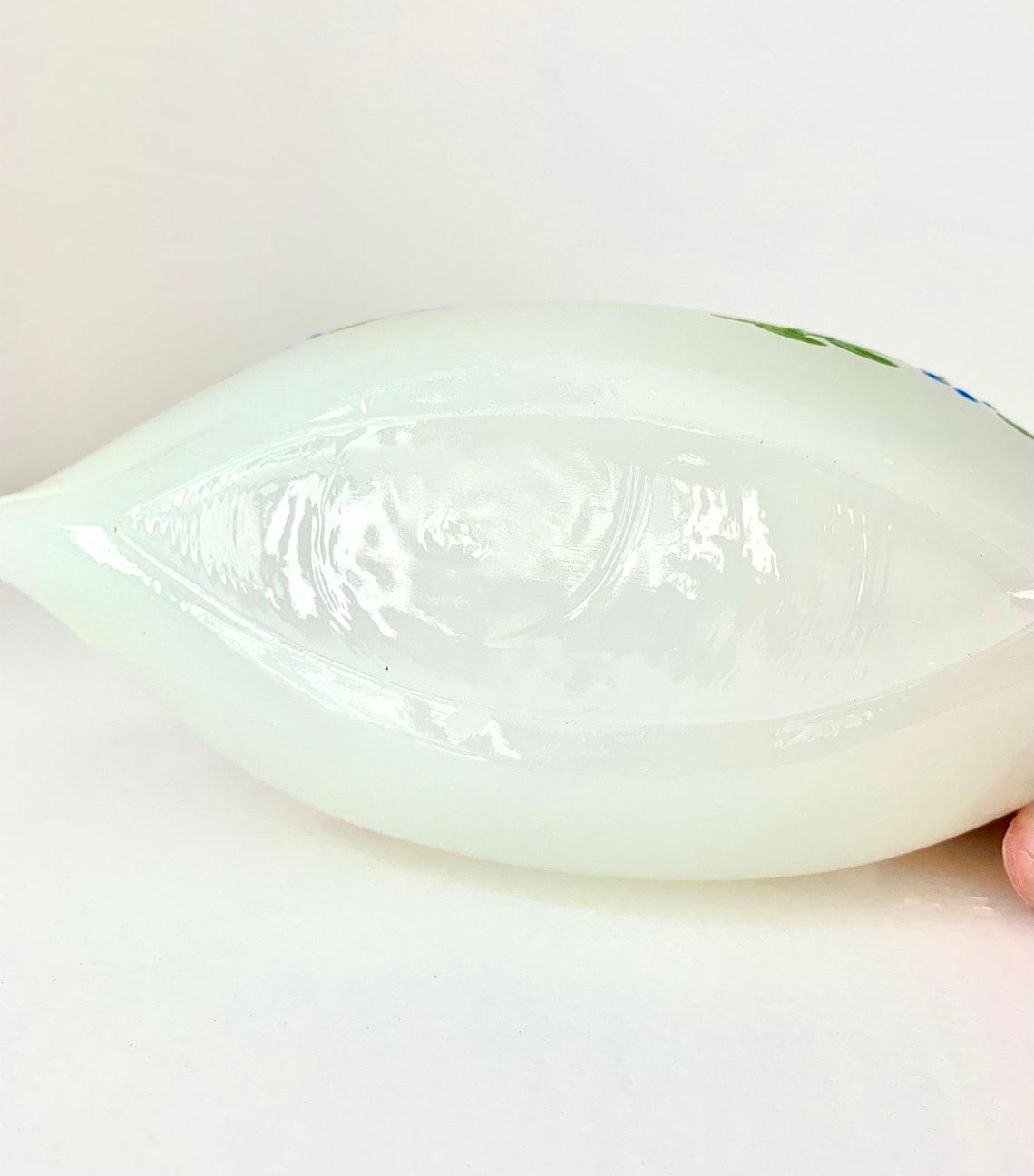 Antique Milk Glass Canoe 1920s Souvenir with enameled blue Etsy