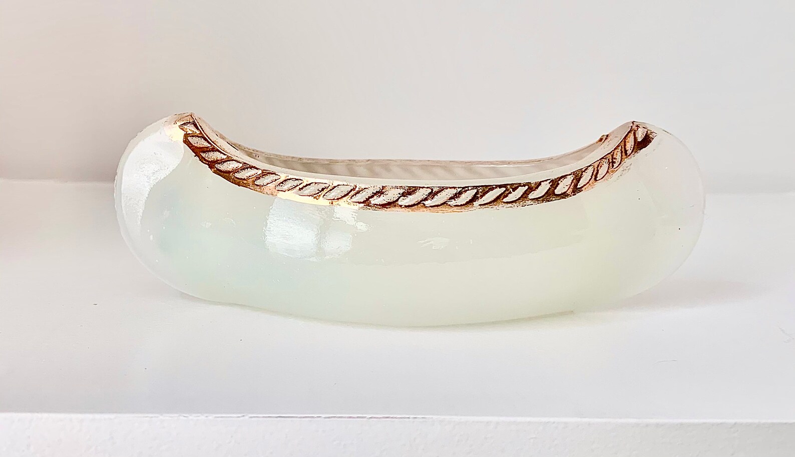 Antique Milk Glass Canoe 1920s Souvenir with enameled blue Etsy