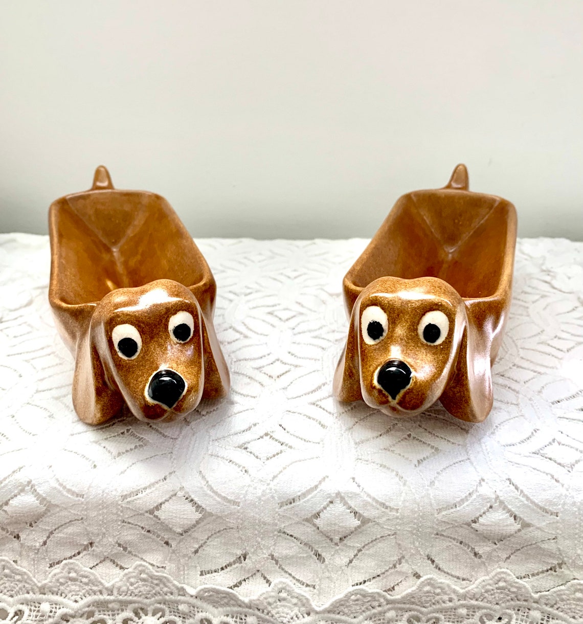Vintage Figural ceramic Dachshund hot dog holders/ snack Etsy