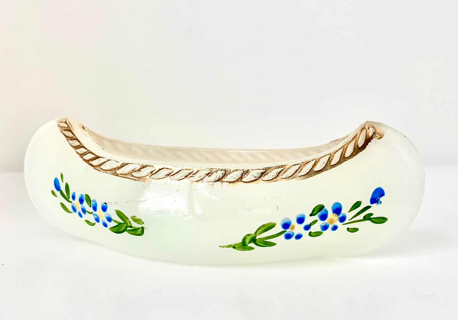 Antique Milk Glass Canoe 1920s Souvenir With Enameled Blue Etsy UK
