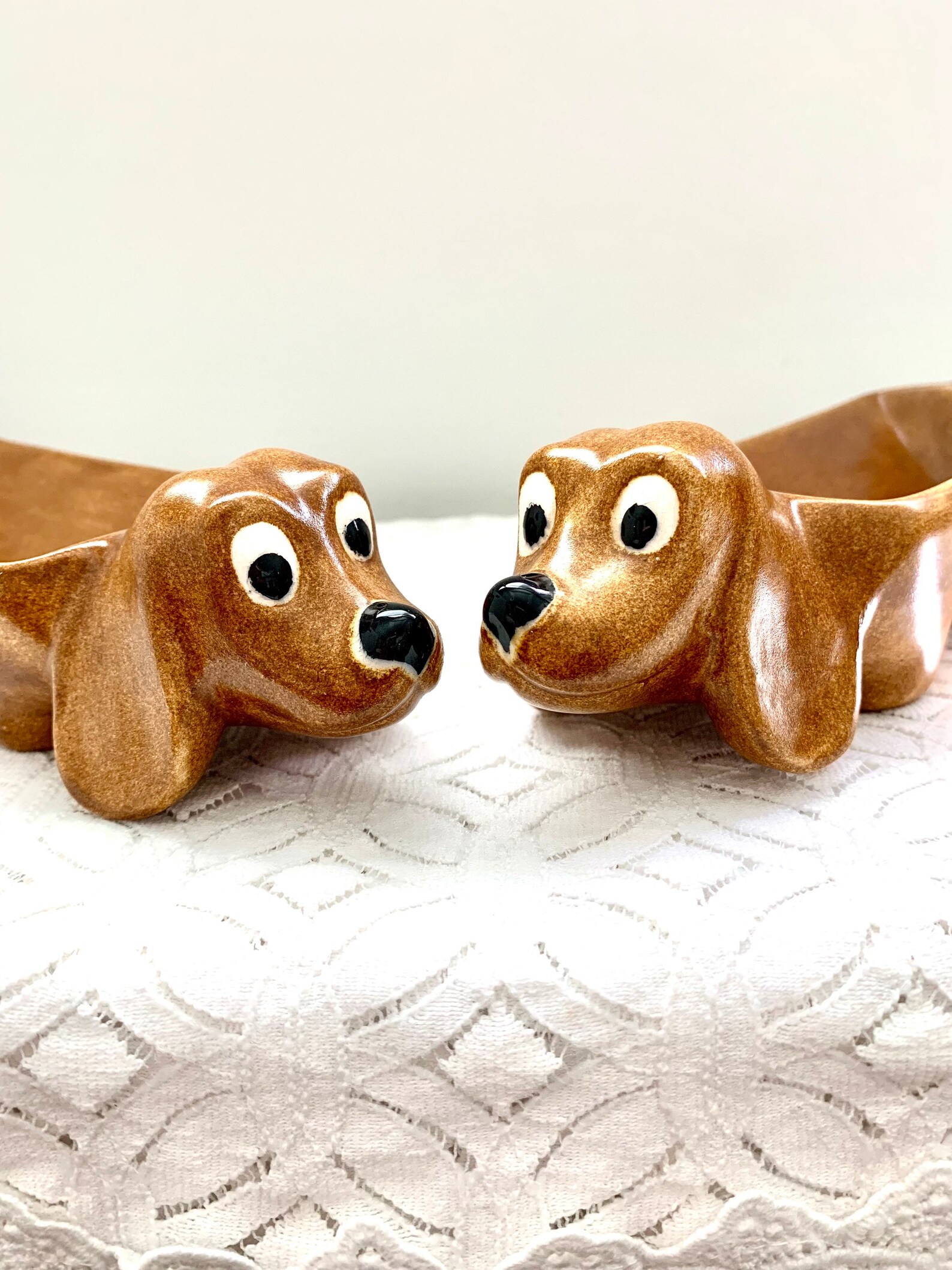 Vintage Figural ceramic Dachshund hot dog holders/ snack Etsy