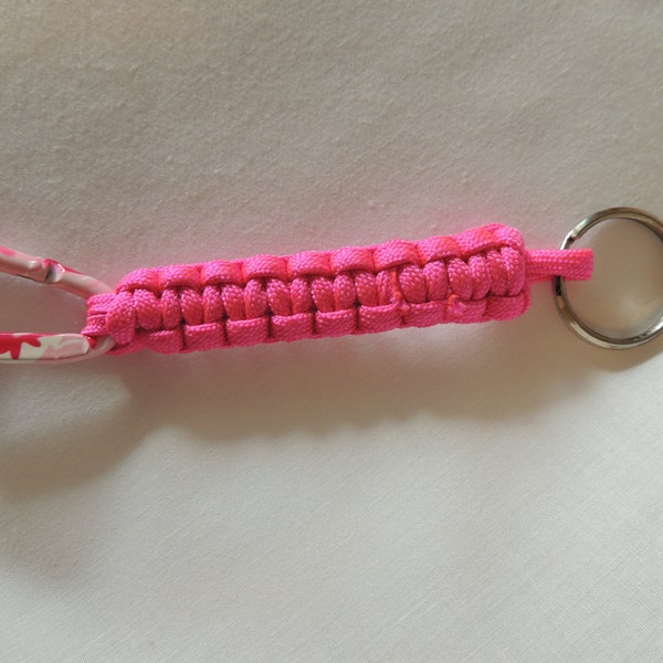 Hot Pink 550 Paracord with Pink Camo Carabiner